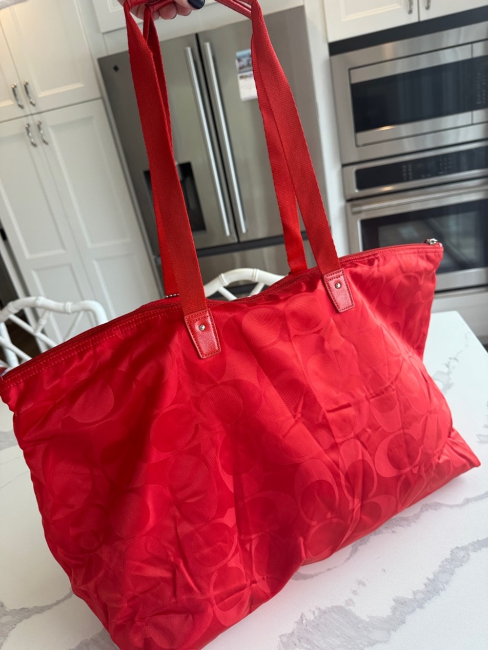 COACH Packable Weekender Tote red/orange overnight 77321 Signature Nylon C bag - Picture 3 of 11
